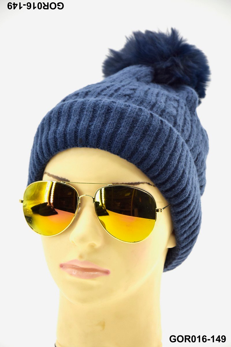 Gorro de punto azul marino con pompón GOR016