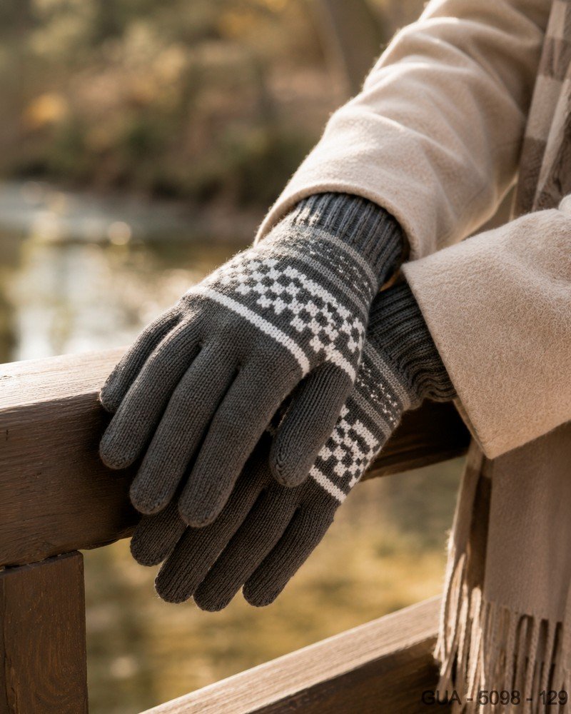 Guantes de Lana Gris Carbón con Motivos Nórdicos en Contraste GUA5098