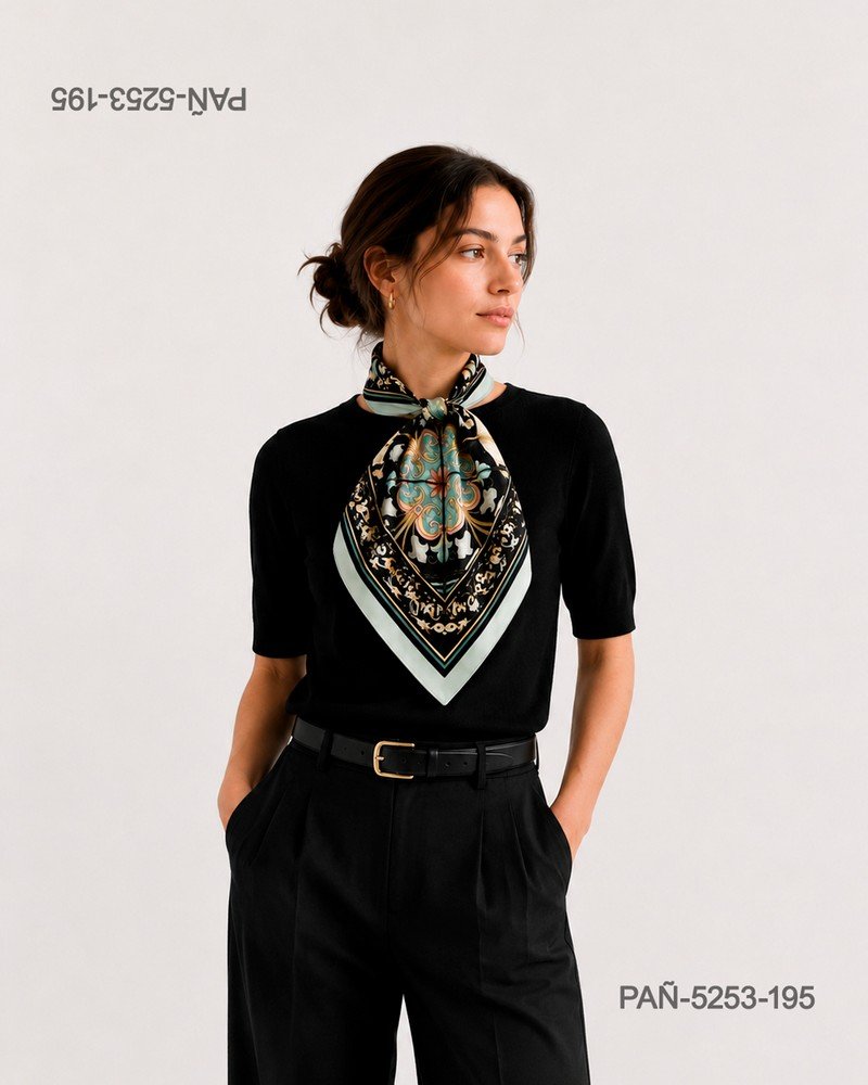 Pañuelo de seda con diseño floral geométrico, sofisticado y versátil PAÑ5253