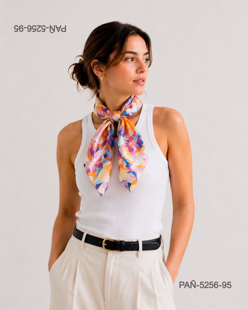 Pañuelo multicolor con estampado floral abstracto, vibrante y versátil PAÑ5256
