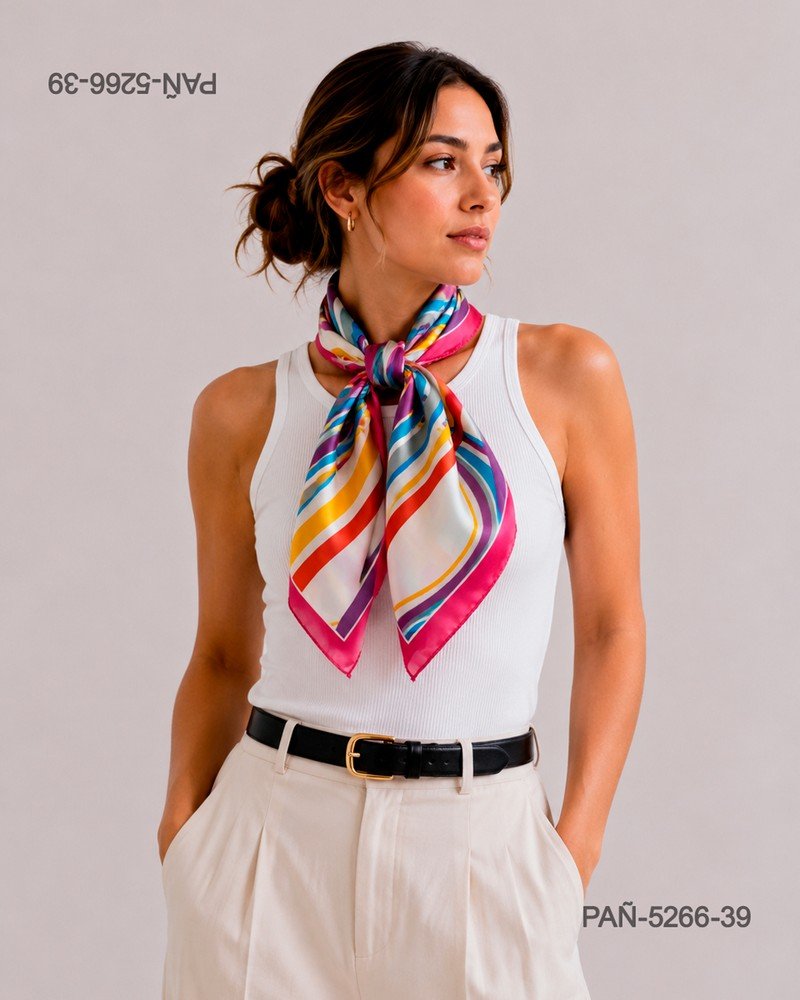 Pañuelo de seda multicolor con rayas vibrantes, alegre y moderno PAÑ5266