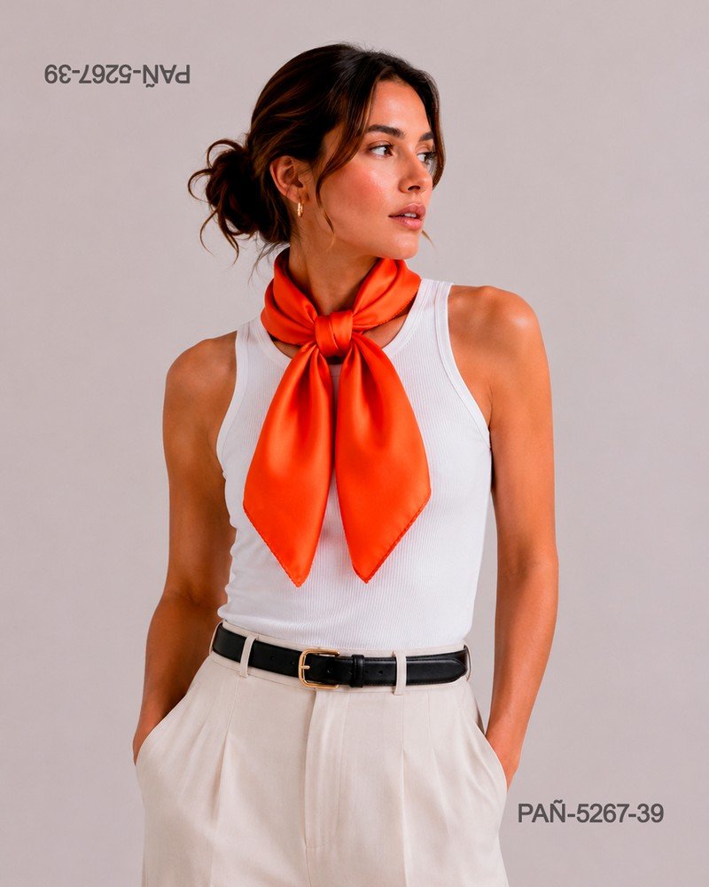 Pañuelo naranja satinado, vibrante y sofisticado PAÑ5267