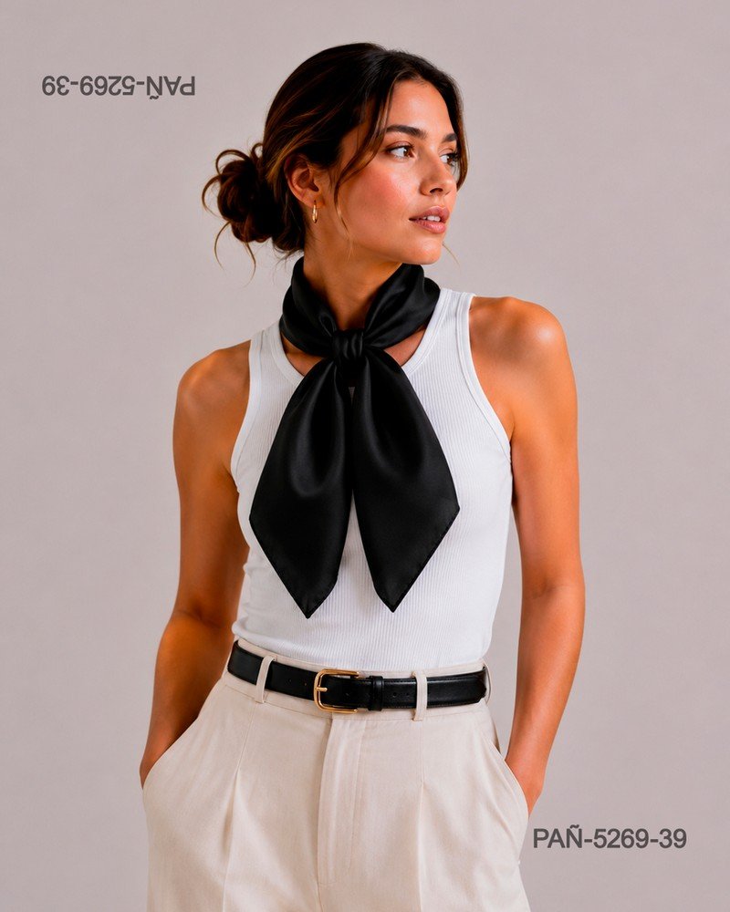 Pañuelo negro satinado, sofisticado y atemporal PAÑ5269