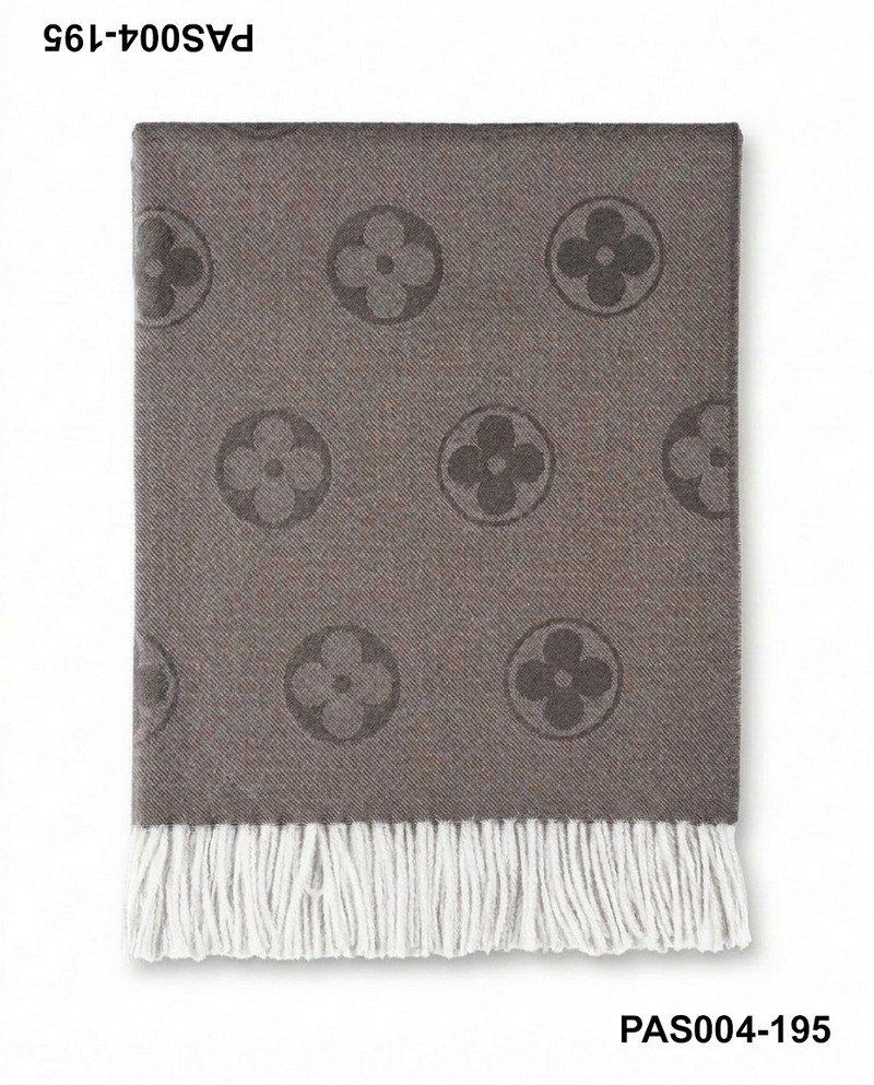 Pashmina elegante en tonos grises con diseño de círculos y flecos blancos PAS004