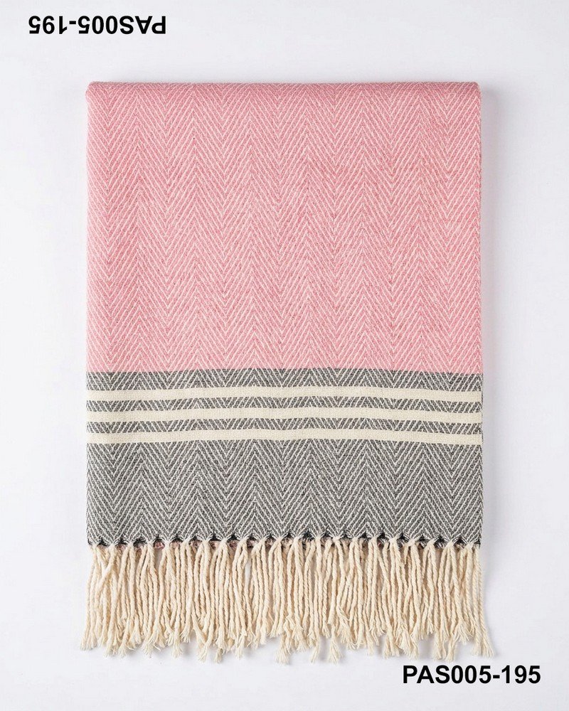 Pashmina bicolor en tonos rosa y gris con diseño en espiga y flecos PAS005