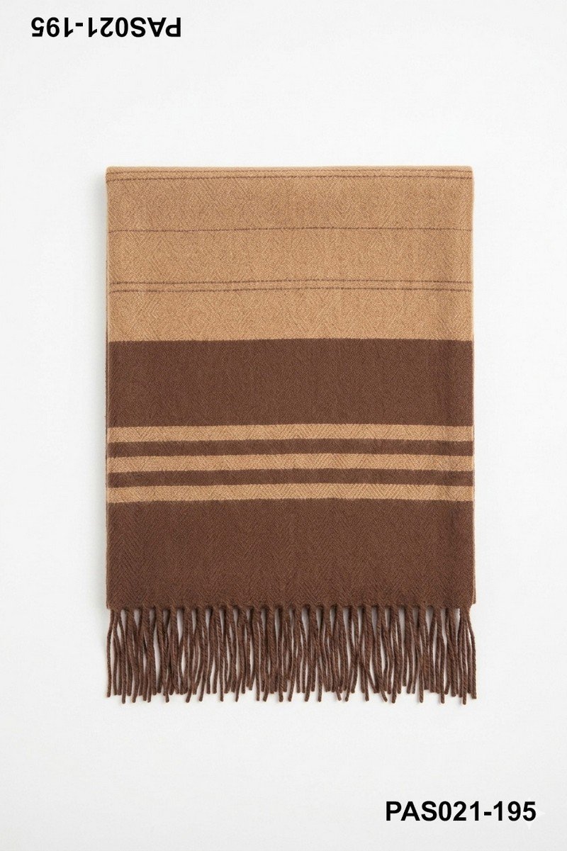 Pashmina clásica en tonos marrones con detalles de rayas y flecos PAS021