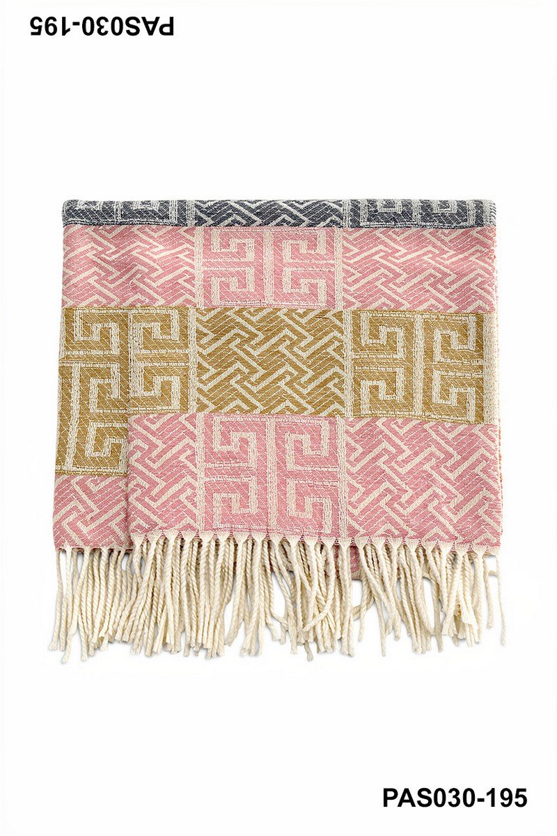 Pashmina de diseño geométrico con flecos PAS030