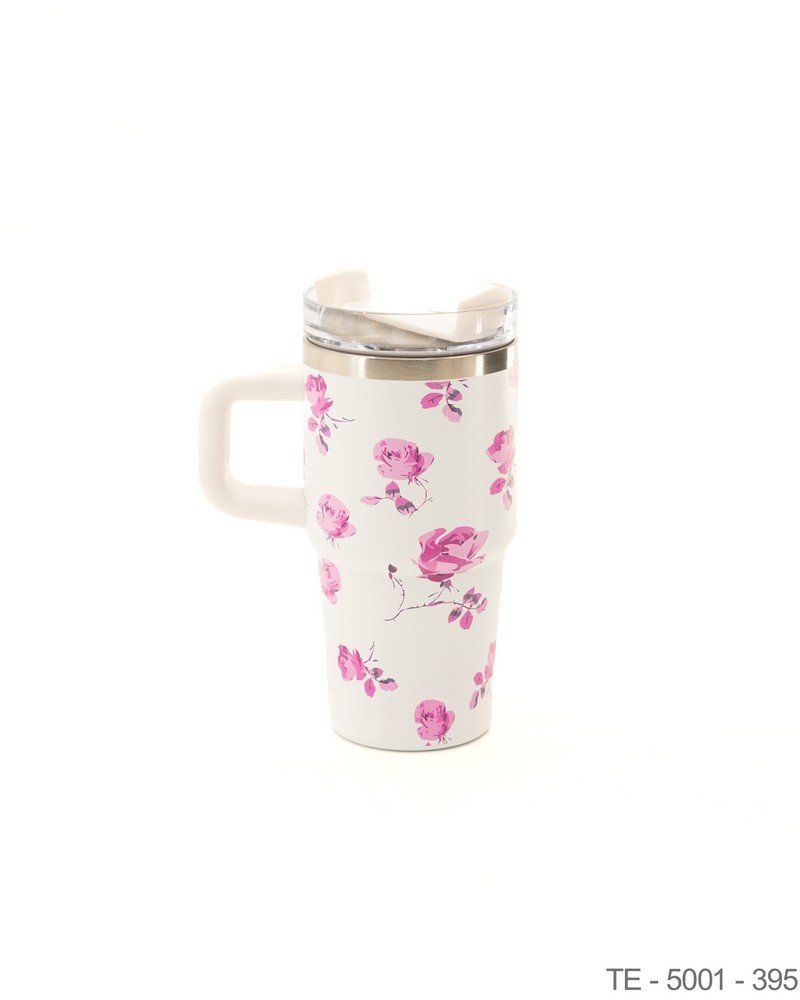 Mug Térmico con Estampado de Rosas Rosadas y Asa Integrada TE5001