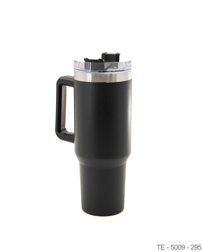 Mug Térmico Negro Mate con Asa Integrada y Tapa Transparente TE5009