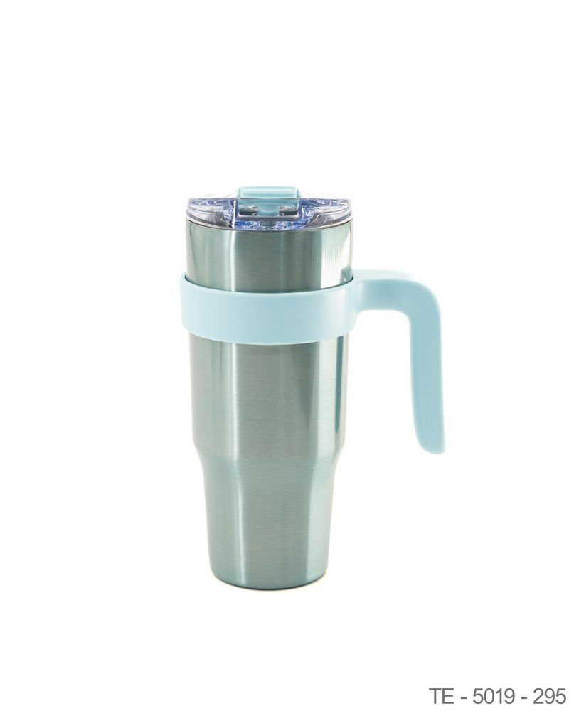 Mug Térmico de Acero Inoxidable con Asa y Detalles en Celeste TE5019