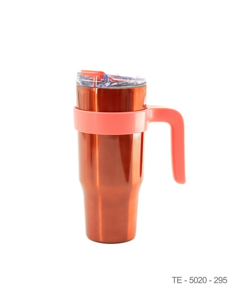 Mug Térmico de Acero Inoxidable con Asa y Detalles en Rojo TE5020