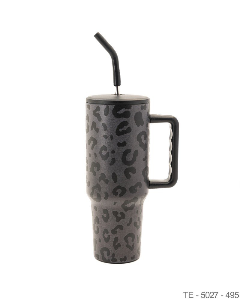 Mug Térmico Animal Print Carbón con Pajita y Asa Ergonómica TE5027