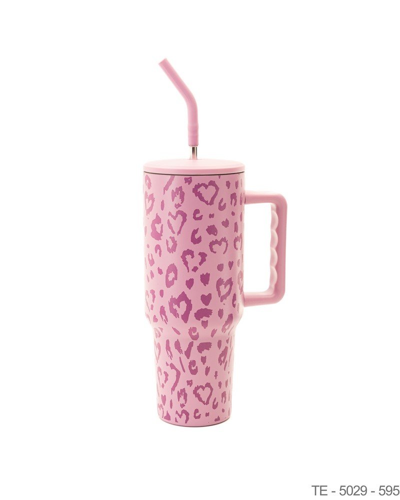 Mug Térmico Animal Print Rosa con Pajita y Asa Ergonómica TE5029