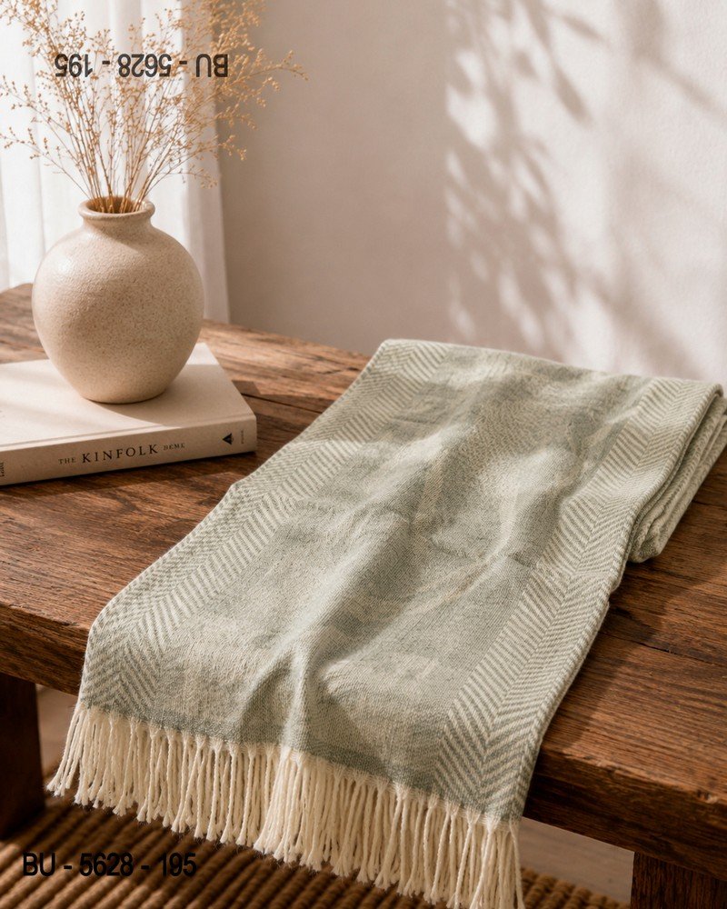 Bufanda Verde Claro con Flecos Crema BU5628