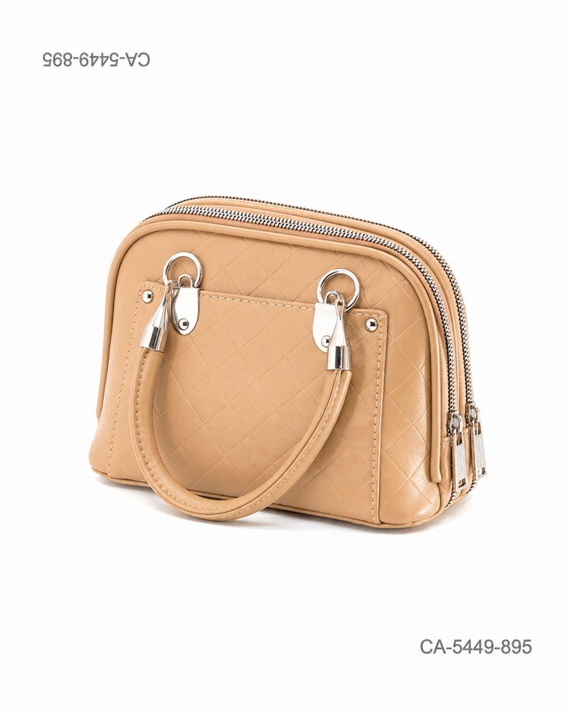 Cartera De Mano Café Claro Mujer Con Triple Cierre Y Textura Rombos CA5449