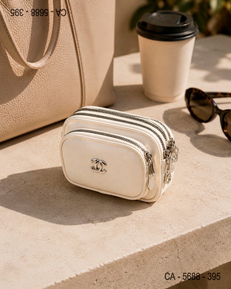 Cartera Beige con Triple Cierre y Logo CA5688
