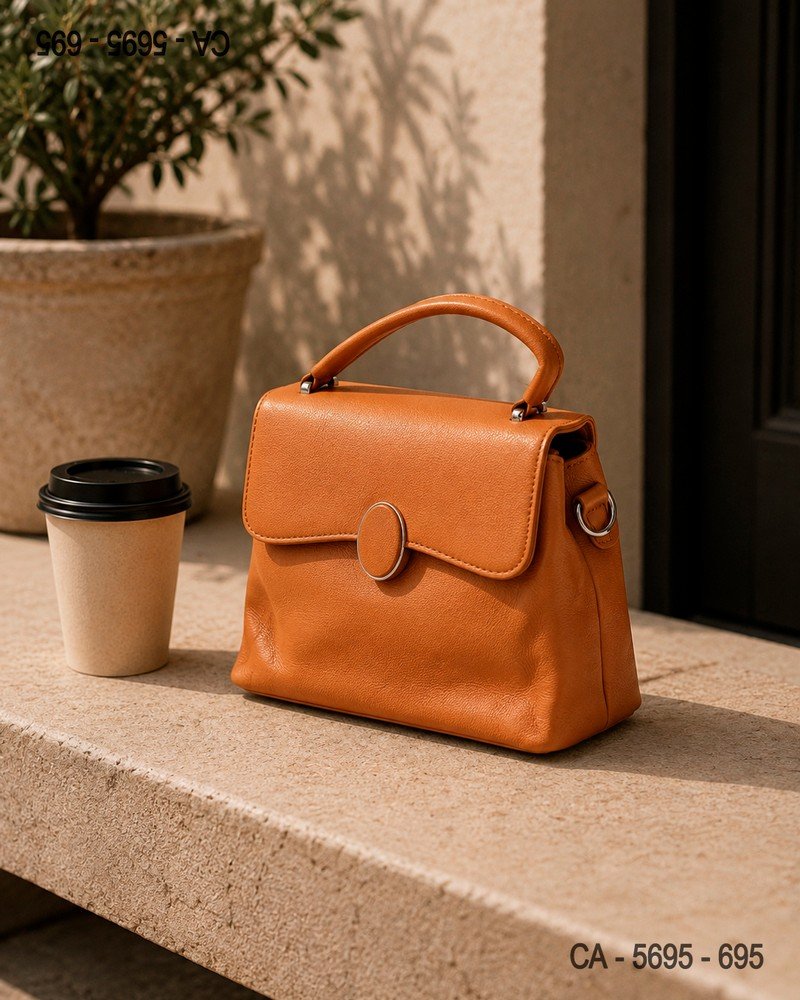 Cartera Camel de Cuero con Asa Superior CA5695