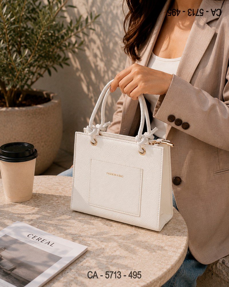 Cartera Blanca Texturizada con Asas de Cuerda CA5713