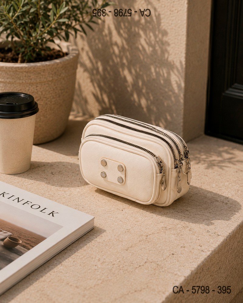 Cartera Crema Pouch con Múltiples Cierres CA5798