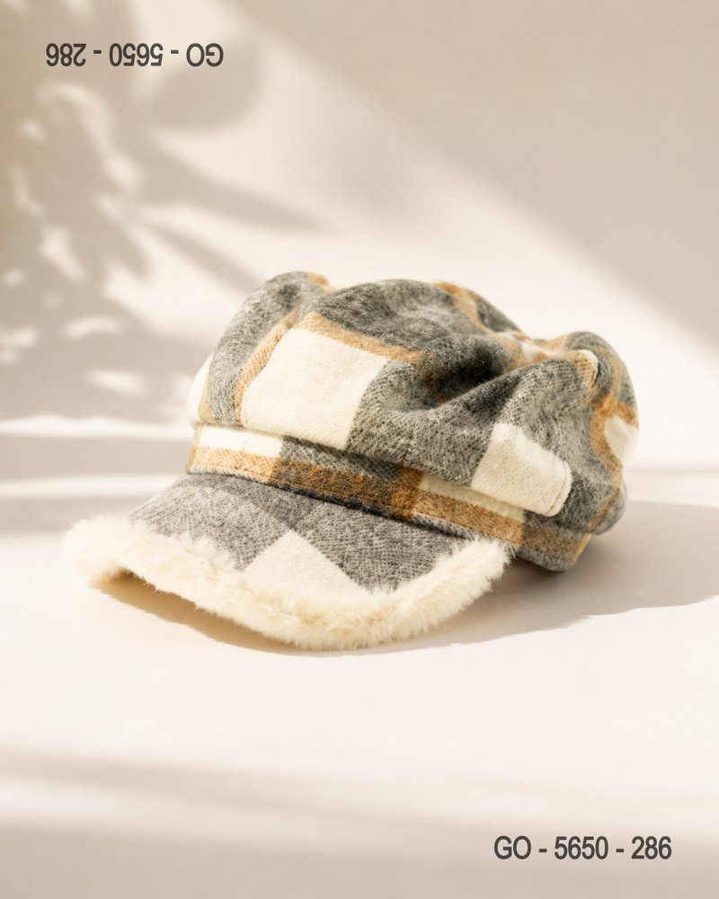 Gorra Newsboy de Cuadros Multicolor con Visera de Pelo Sintético GO5650