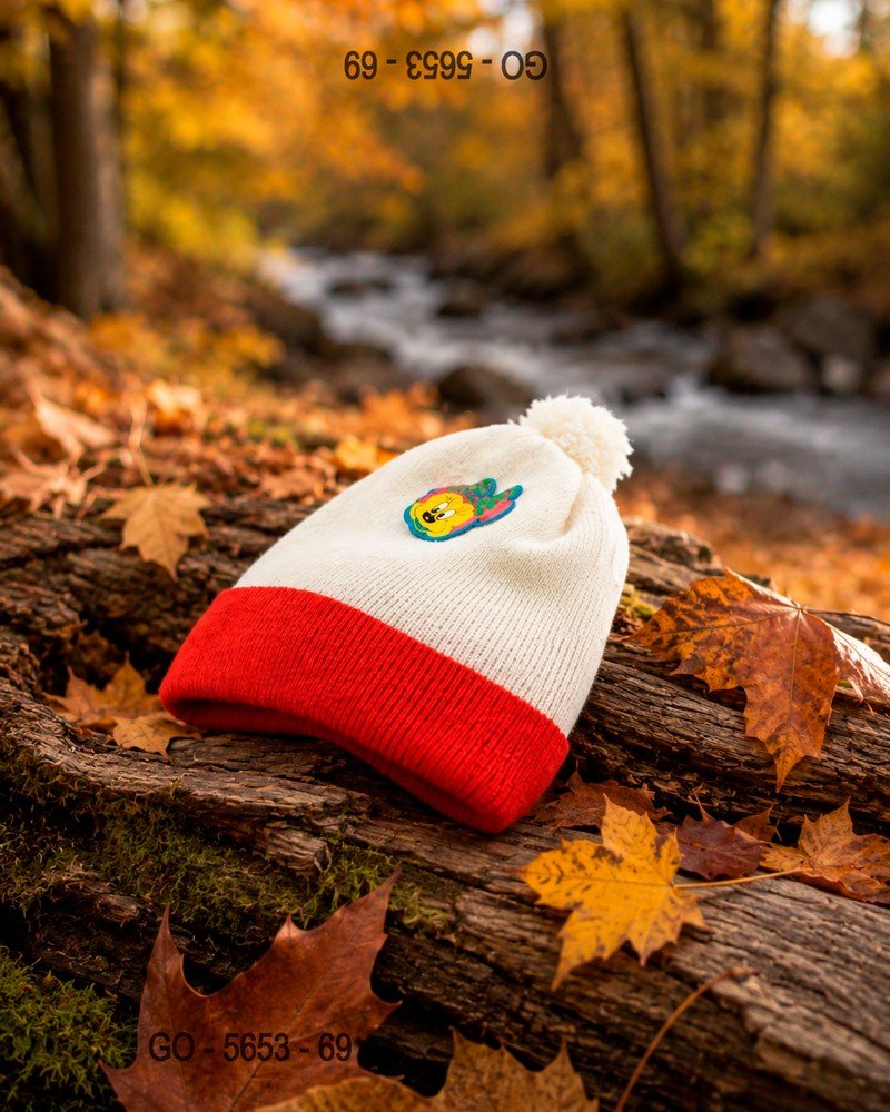 Gorro de Lana Blanco y Rojo con Pompón - Parche Bordado GO5653