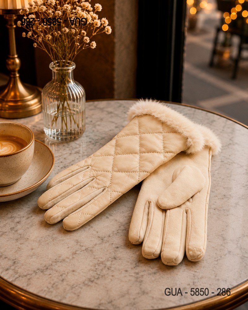 Guantes Beige con Detalle de Piel GUA5850