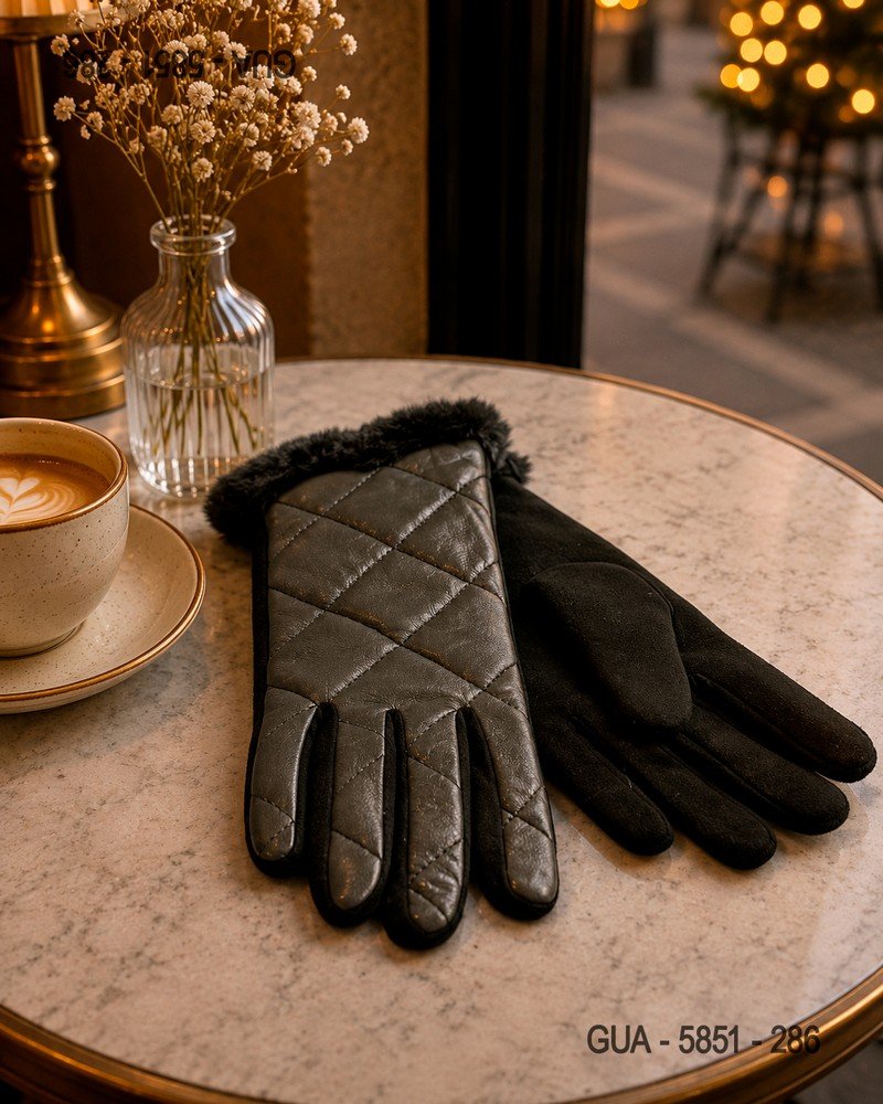 Guantes Negros Acolchados con Piel GUA5851