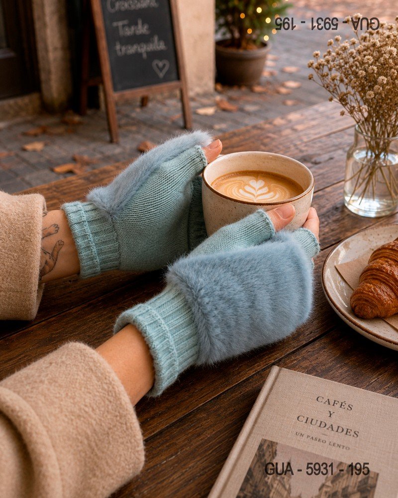 Guantes Sin Dedos Celeste Afelpados GUA5931