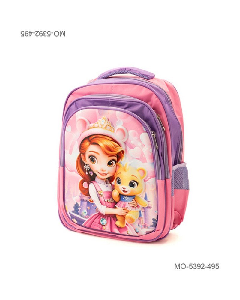 Mochila Escolar Infantil Niña Princesa Y Osito Con Relieve Rosa MO5392
