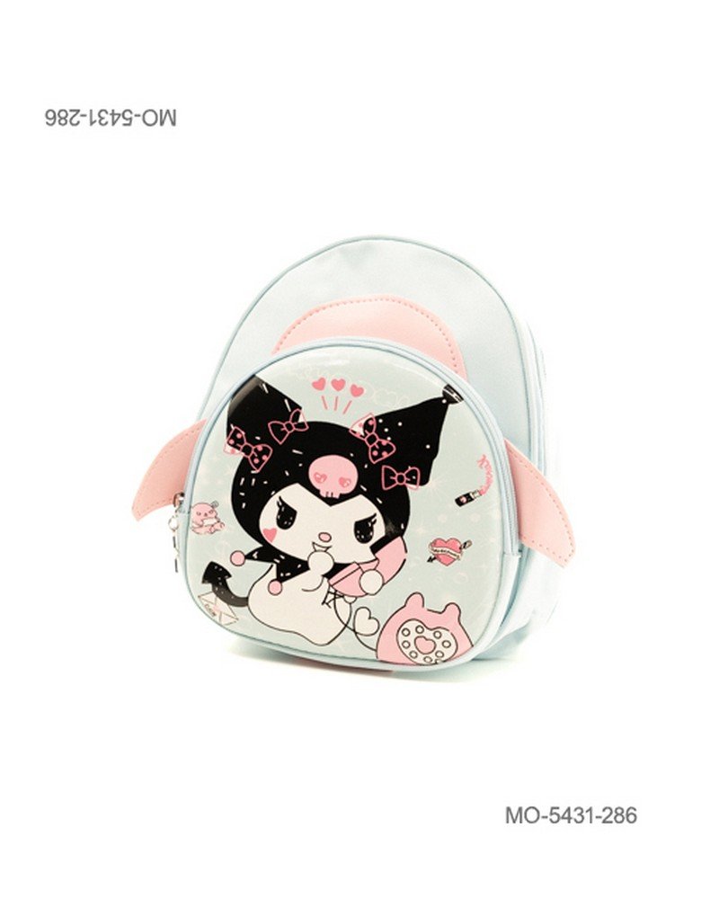 Mochila Escolar Pequeña Kuromi Verde Agua Bolsillo en Relieve MO5431