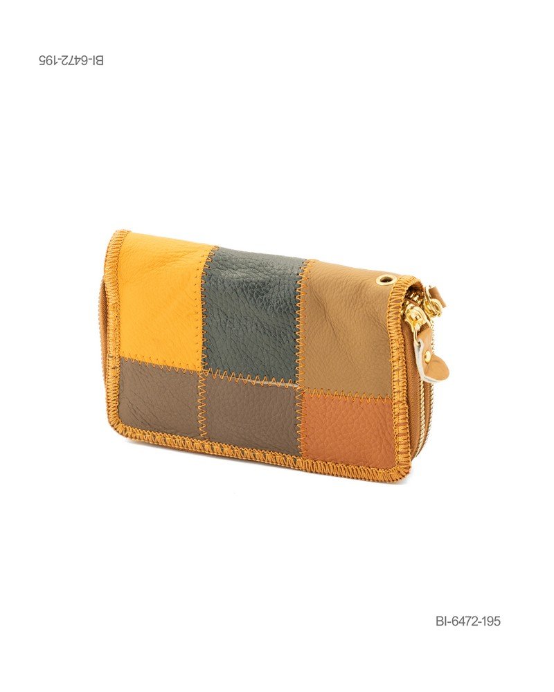 Billetera de Mujer con Parches de Cuero en Tonos Tierra y Amarillo BI6472