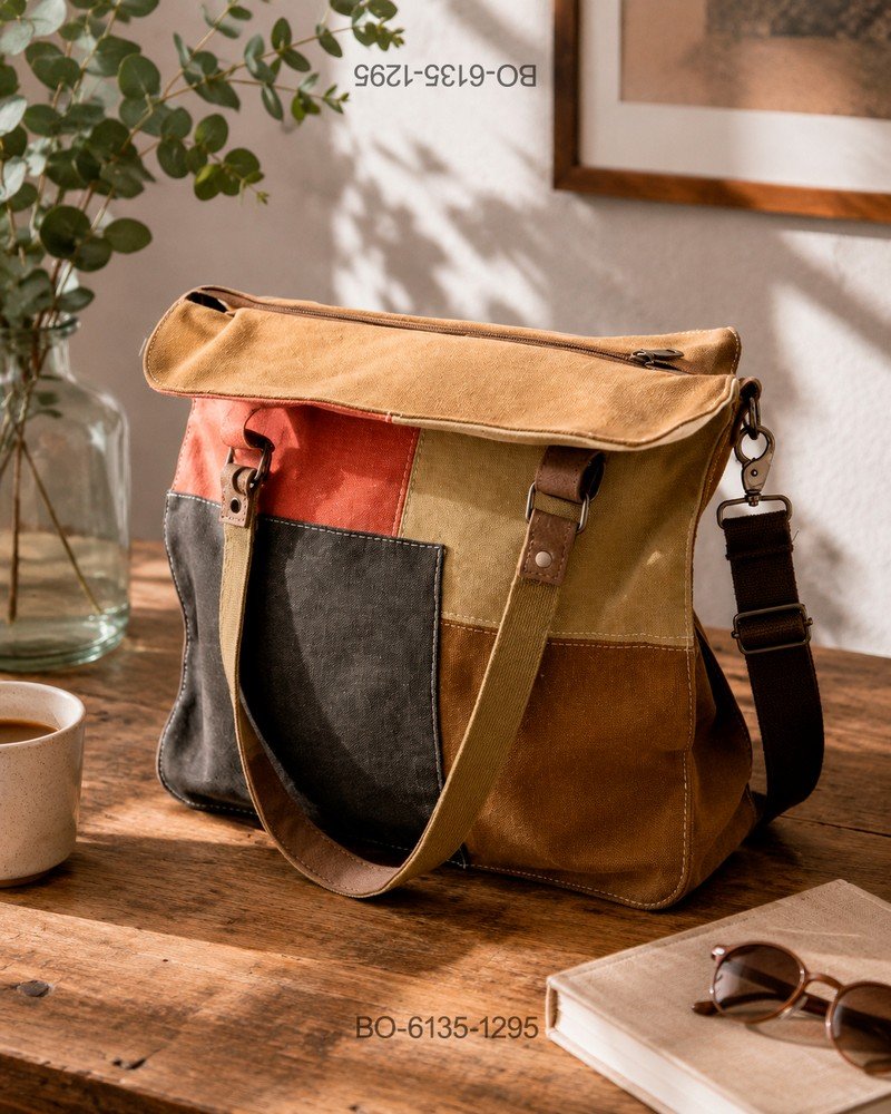 Bolso Tote Multicolor con Diseño Patchwork y Cierre Superior BO6135