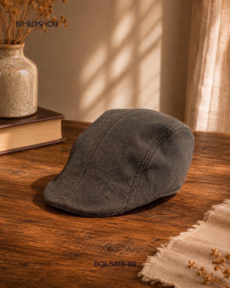 Boina de estilo casual con textura tipo denim o lona en tono gris oscuro BOI5478