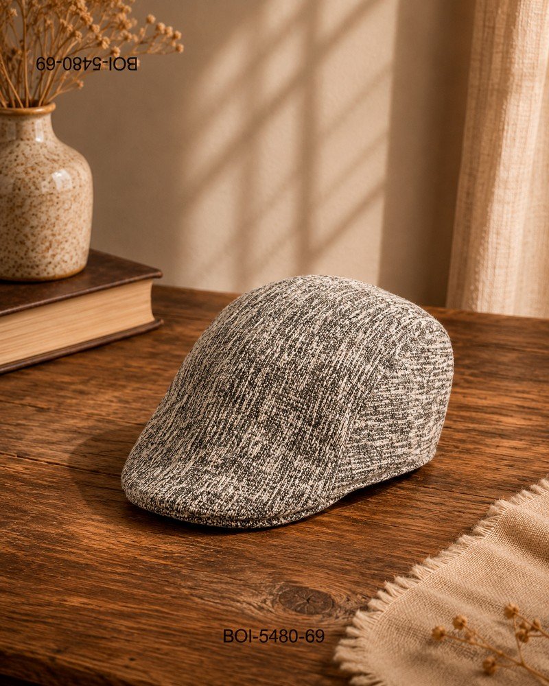 Boina de diseño clásico con acabado jaspeado en tonos gris y blanco BOI5480