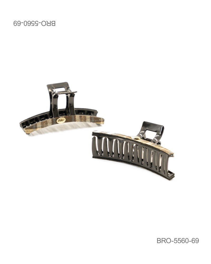 Pinza para Cabello Rectangular con Estampado de Cuadros Verde Oliva y Ocre BRO5560