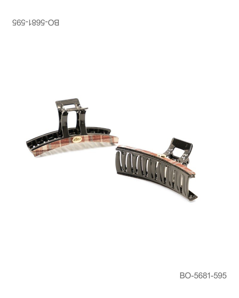 Pinza para Cabello Rectangular con Estampado de Cuadros Terracota BRO5561