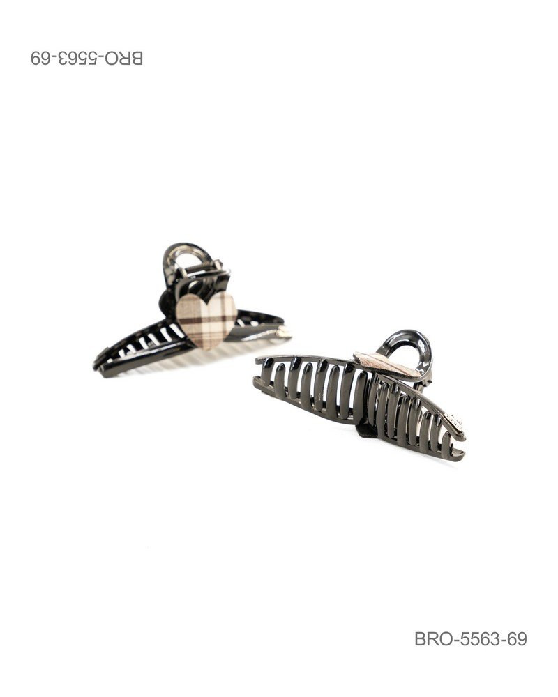 Pinza para Cabello "Garras" con Detalle de Corazón Plaid Beige BRO5563