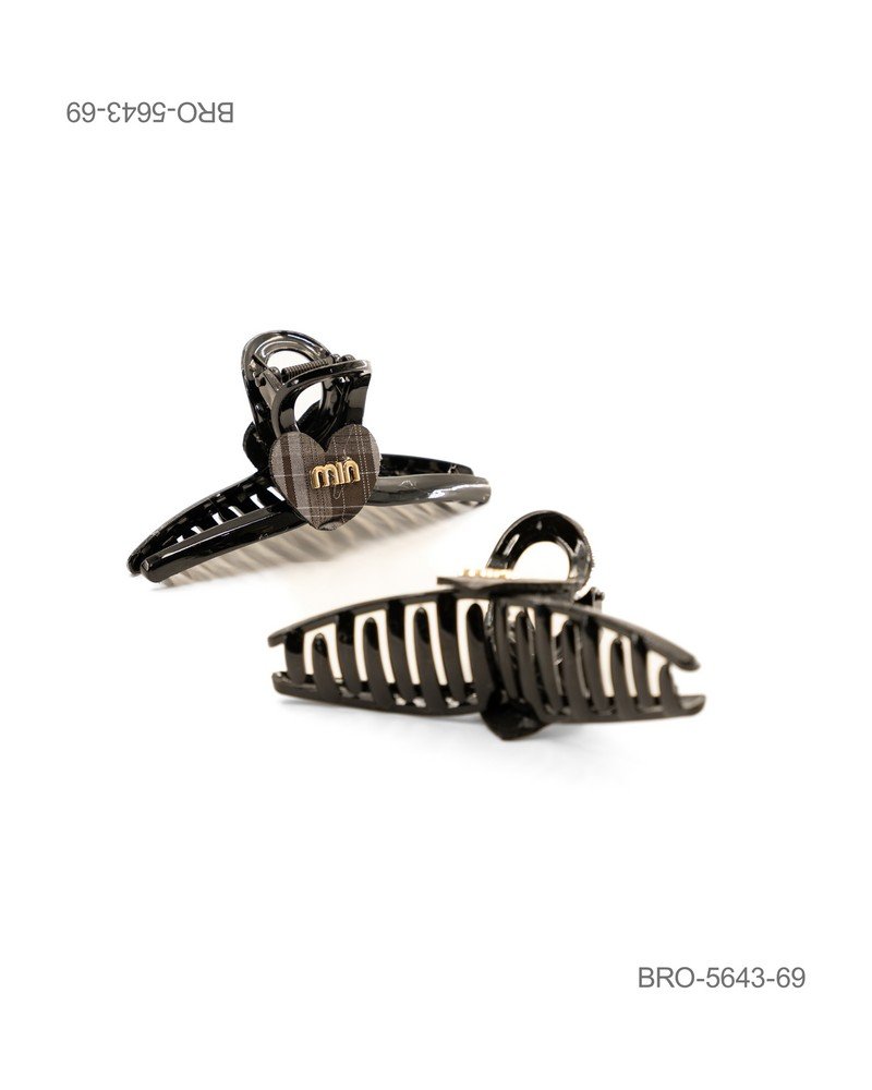 Pinza para Cabello "Garras" con Corazón Plaid Oscuro y Letras Doradas BRO5643