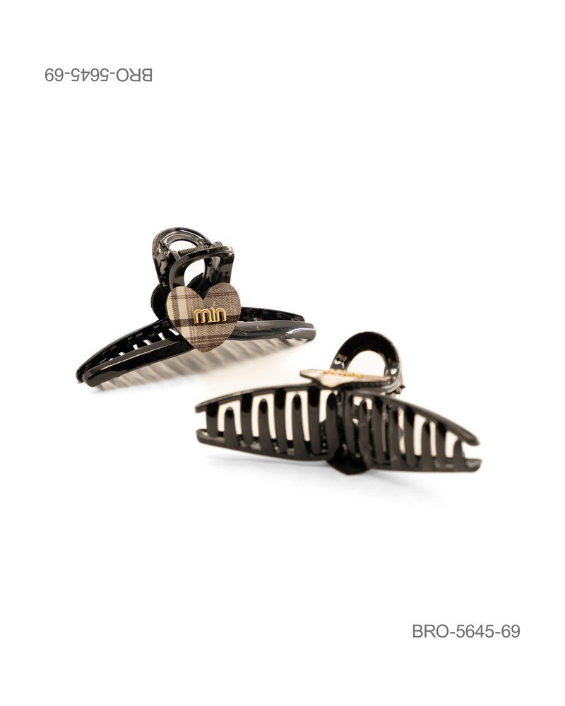 Pinza para Cabello "Garras" con Corazón Plaid y Letras Doradas BRO5645
