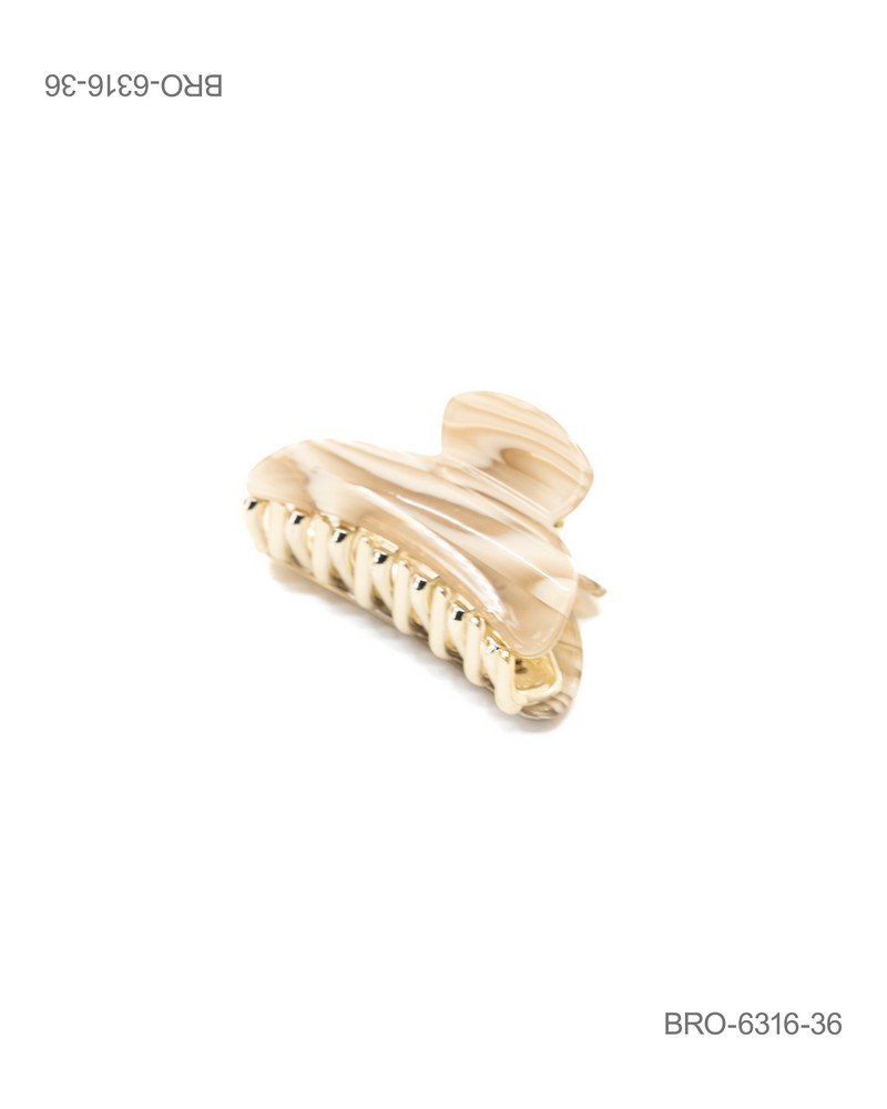 Pinza para Cabello con Diseño Veteado Neutro y Detalles Dorados BRO6316