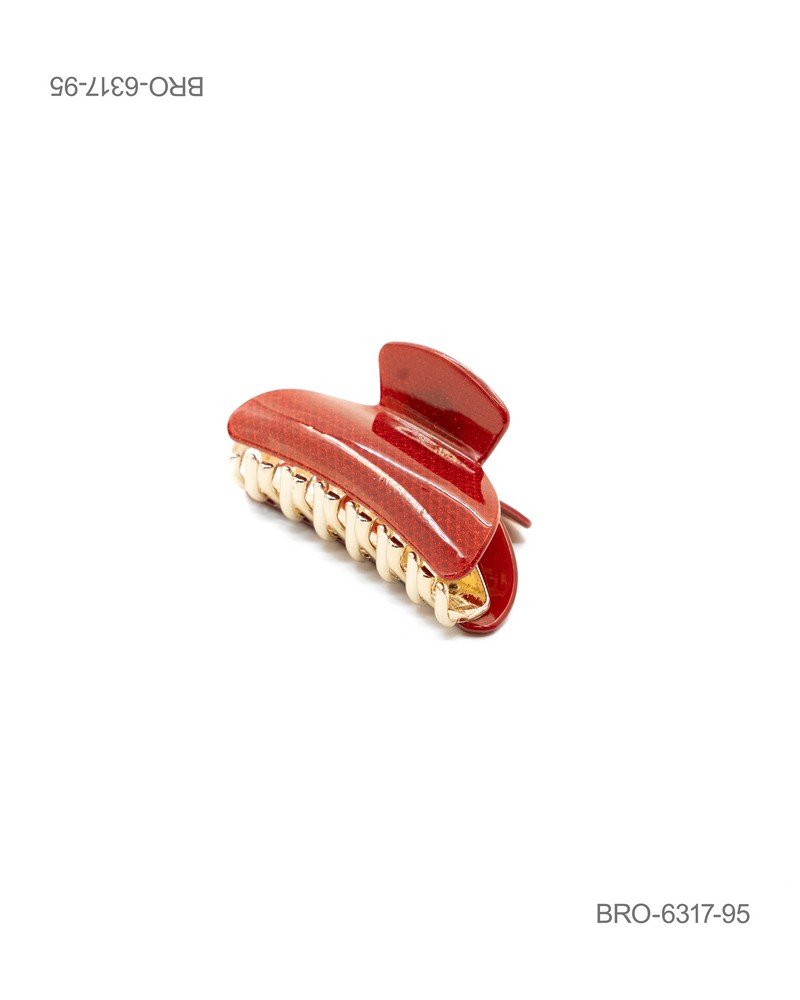 Pinza para Cabello en Tono Rojo Brillante con Detalles Dorados BRO6317