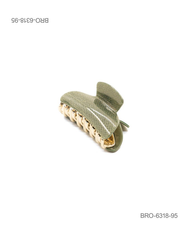 Pinza para Cabello en Tono Verde Olivo Brillante con Detalles Dorados BRO6318