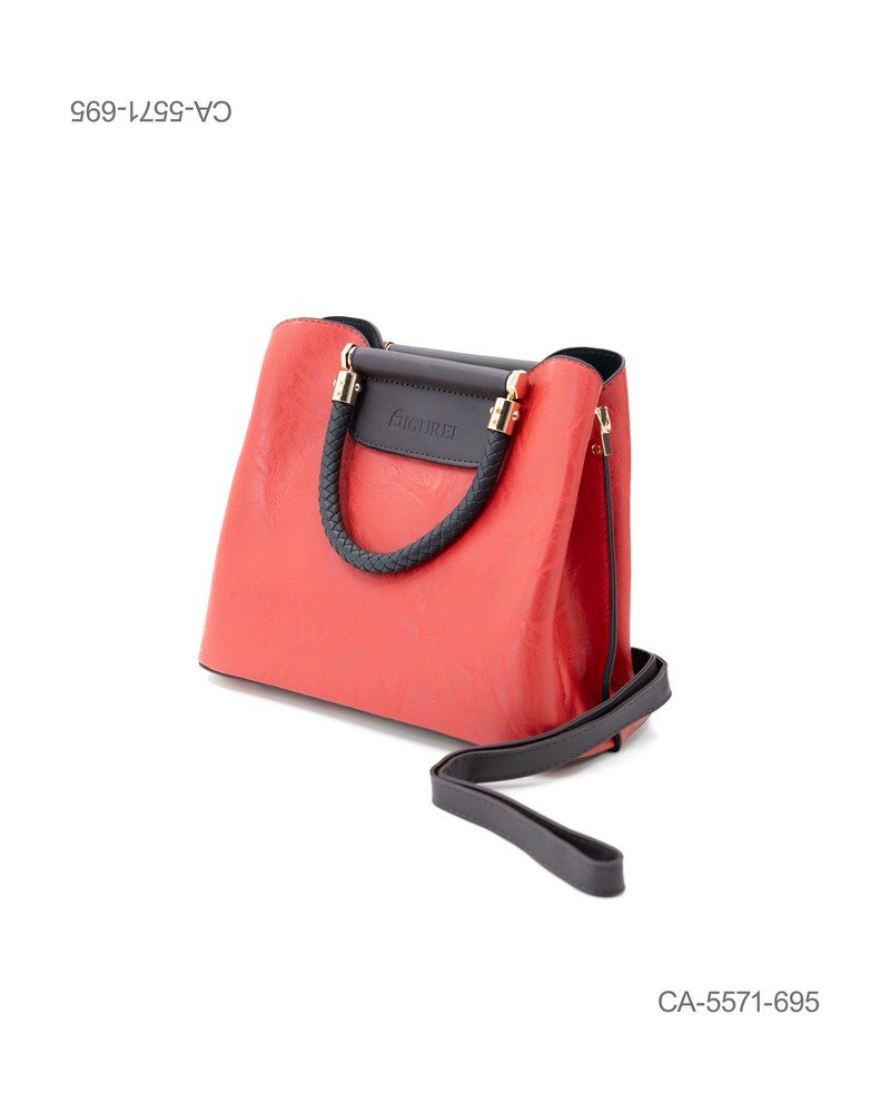 Cartera Tote Estructurada "Bicolor Contrast" – Cuerpo en Rojo Vibrante con Manijas Trenzadas Negras CA5571