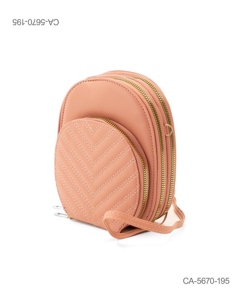 Mini Bandolera Compacta “Chevron Fresh” – Ecocuero Rosa Viejo, Doble Compartimento y Costuras en Relieve CA5670