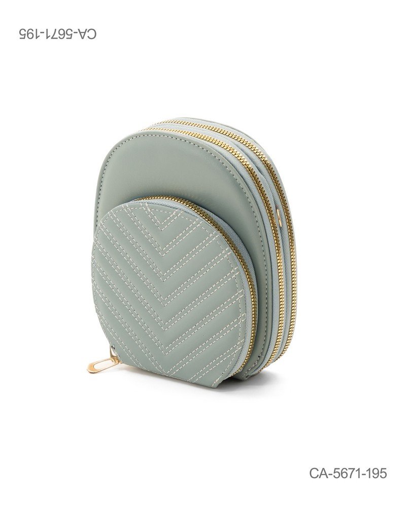 Mini Bandolera Compacta "Chevron Fresh" – Ecocuero Verde Agua, Doble Compartimento y Costuras en Relieve CA5671