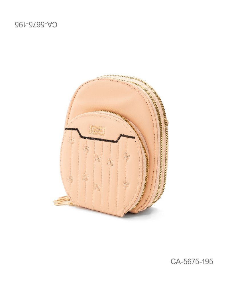 Mini Bandolera Compacta "Chevron Fresh" – Ecocuero Salmón, Doble Compartimento y Costuras en Relieve CA5675