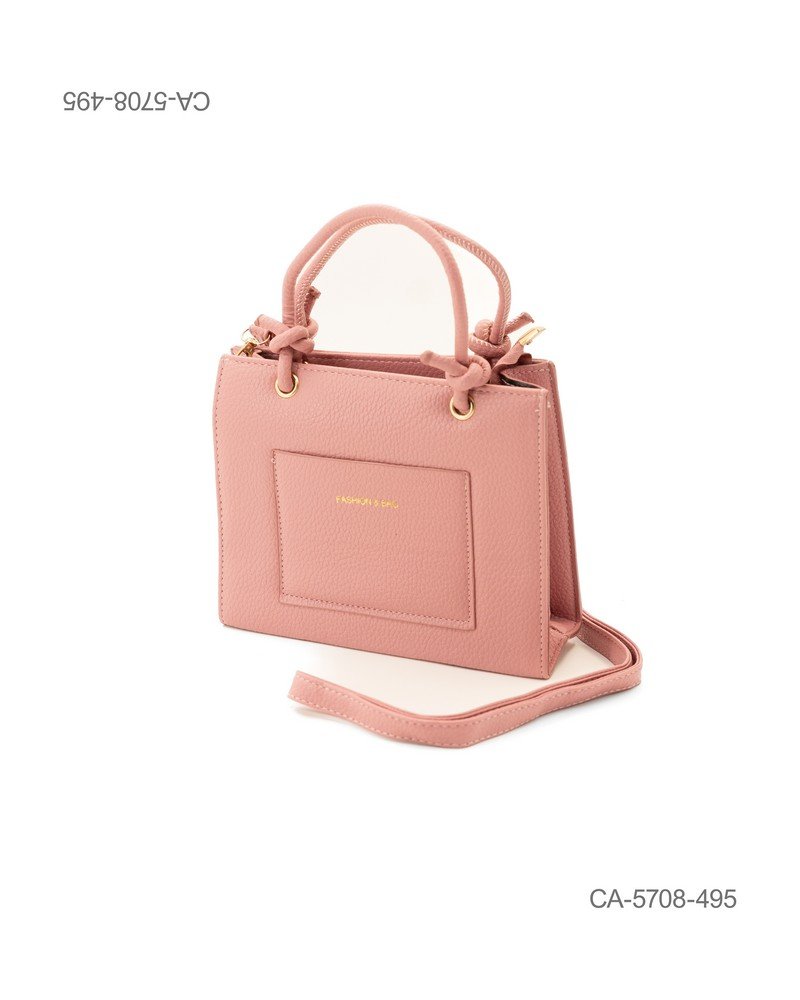 Cartera Tote Mediana – Cuero Sintético Texturado, Tono Rosa Viejo, Bolsillo Frontal CA5708