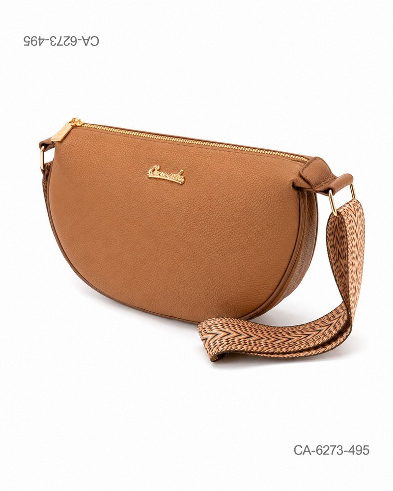 Bandolera de Cuero Texturizado - Diseño Ergonómico en Color Camel CA6273
