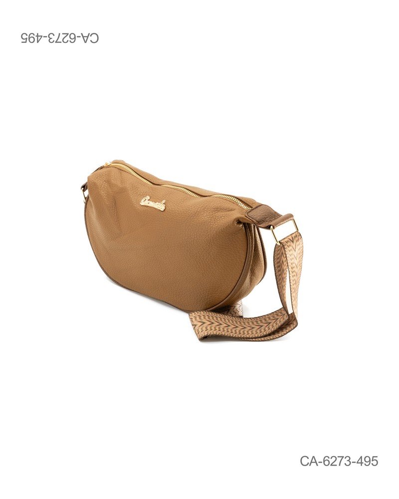 Riñonera Bandolera de Cuero Texturizado - Diseño Ergonómico en Color Camel CA6273