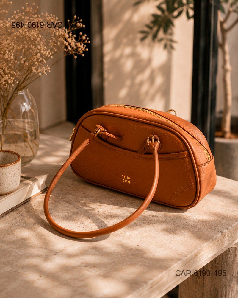 Cartera tipo "bowling" con asas largas, textura granulada CAR6190
